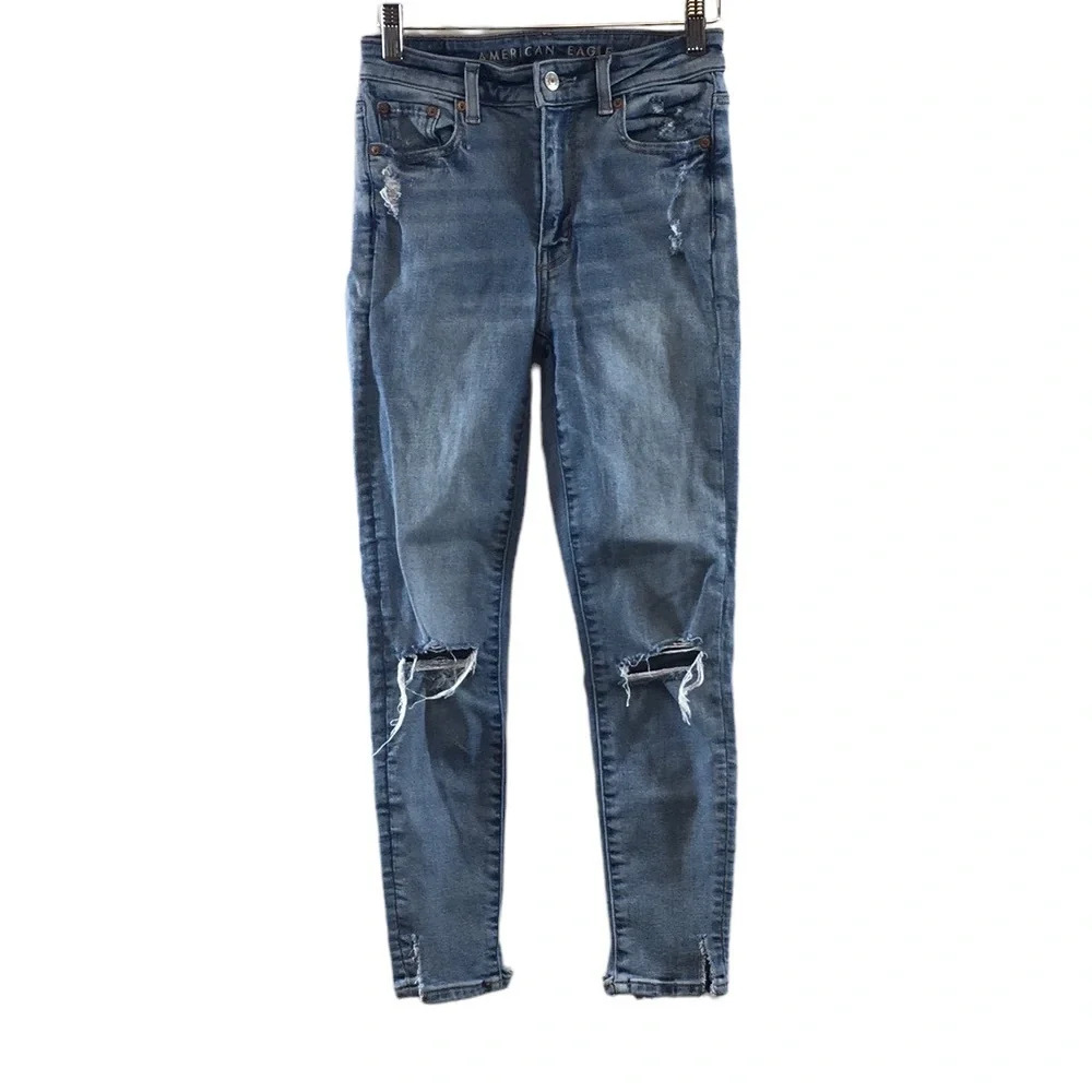 3/$20 American Eagle Super Hi-Rise Jegging Womens 0 Short Light Distressed Jeans